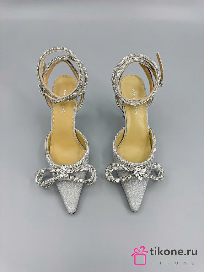 Mach&Mach Double Bow Glitter Pumps 100mm Silver  - 1