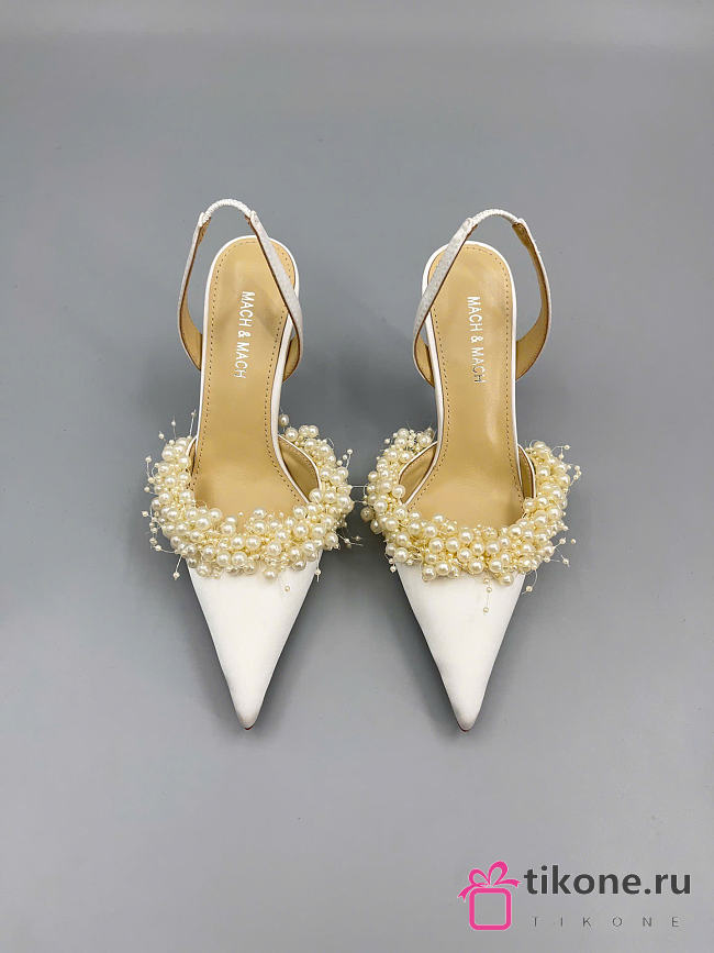 Mach&Mach Floating Pearl Slingbacks Satin White 85mm - 1