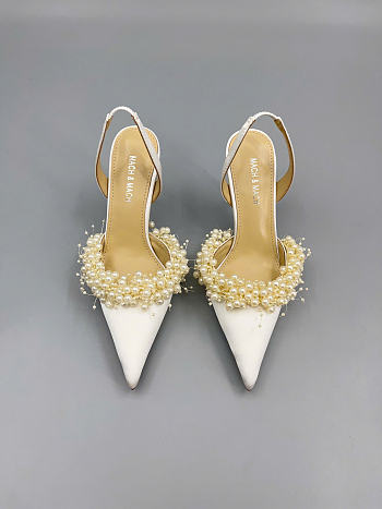 Mach&Mach Floating Pearl Slingbacks Satin White 85mm