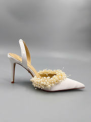 Mach&Mach Floating Pearl Slingbacks Satin White 85mm - 6