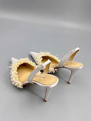 Mach&Mach Floating Pearl Slingbacks Satin White 85mm - 3