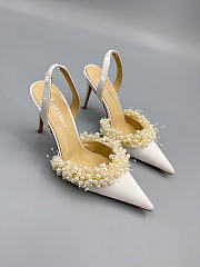 Mach&Mach Floating Pearl Slingbacks Satin White 85mm - 2