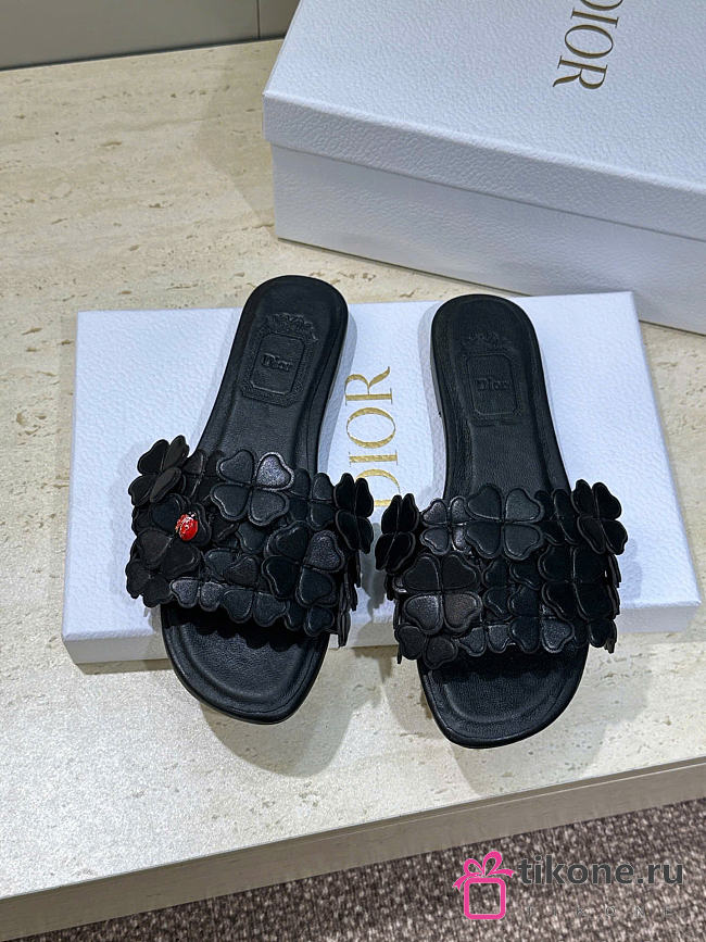 Dior Bloom Slide Black Dior Clover Embroidered Lambskin - 1