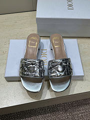 Dior Or Dior Cannage Heeled Slide Silver-Tone Laminated Lambskin with Quilted Cannage Motif 3.5cm - 1