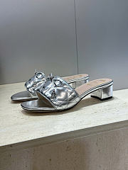 Dior Or Dior Cannage Heeled Slide Silver-Tone Laminated Lambskin with Quilted Cannage Motif 3.5cm - 6