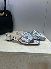 Dior Or Dior Cannage Heeled Slide Silver-Tone Laminated Lambskin with Quilted Cannage Motif 3.5cm - 5