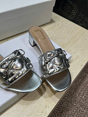 Dior Or Dior Cannage Heeled Slide Silver-Tone Laminated Lambskin with Quilted Cannage Motif 3.5cm - 3