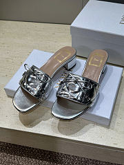 Dior Or Dior Cannage Heeled Slide Silver-Tone Laminated Lambskin with Quilted Cannage Motif 3.5cm - 2