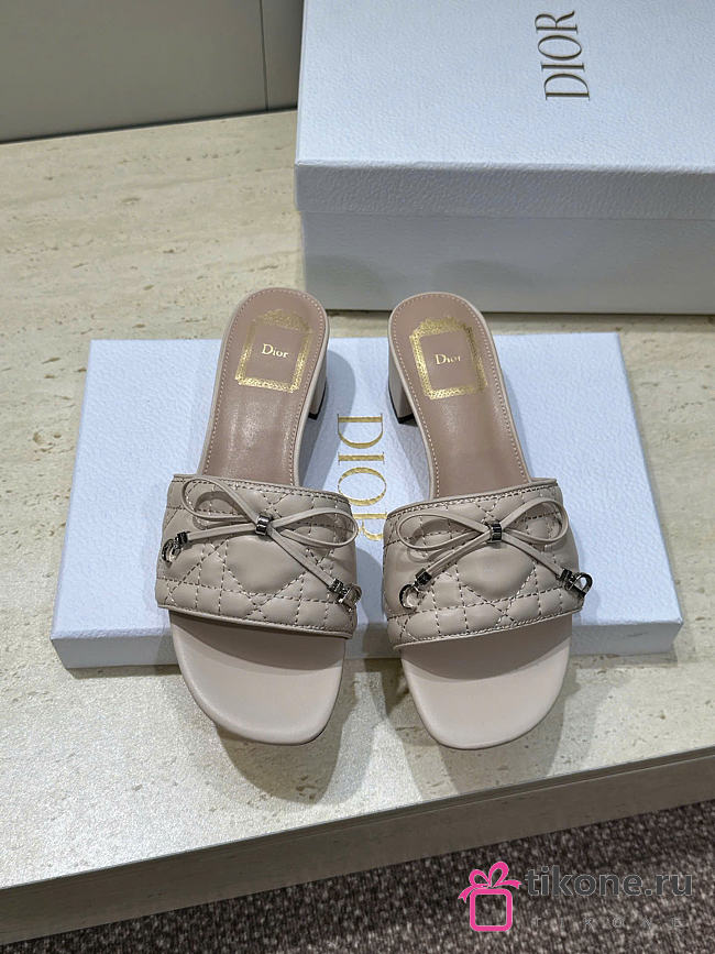Dior Cannage Heeled Slide Beige Quilted Cannage Lambskin 3.5cm - 1