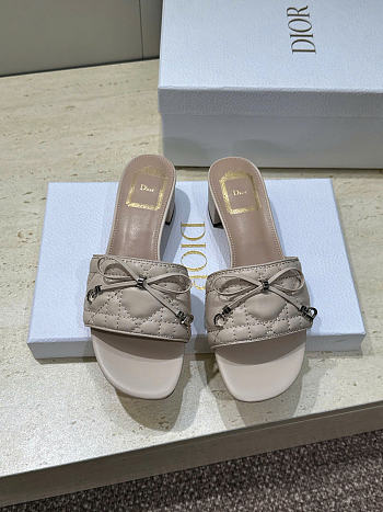 Dior Cannage Heeled Slide Beige Quilted Cannage Lambskin 3.5cm