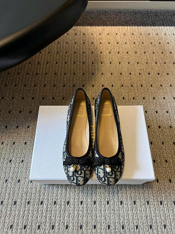 Dior Ballet Flat Cotton Embroidered with Deep Blue Dior Oblique Motif