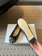 Dior Ballet Flat Cotton Embroidered with Deep Blue Dior Oblique Motif - 3