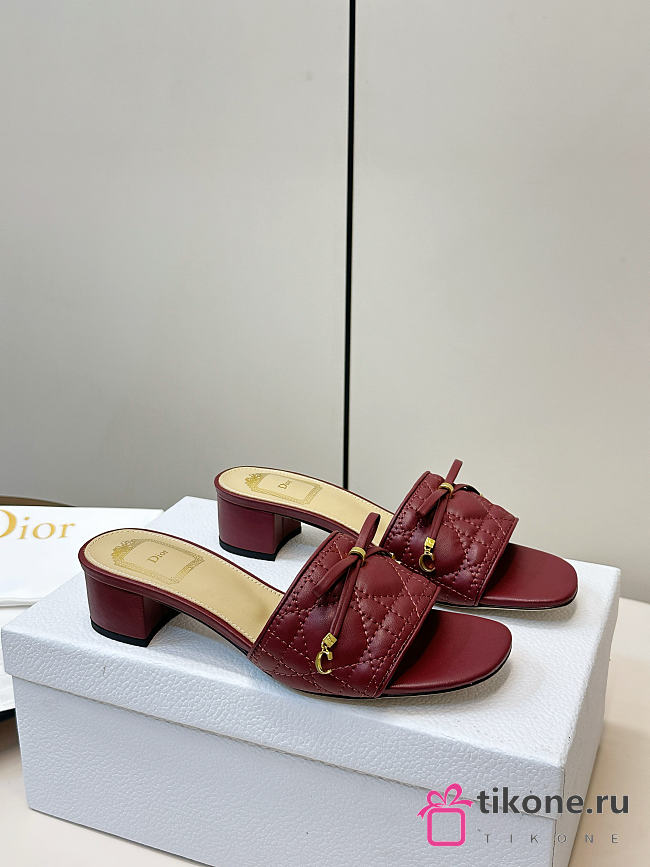 Dior Cannage Heeled Slide Burgundy Quilted Cannage Lambskin 3.5cm - 1