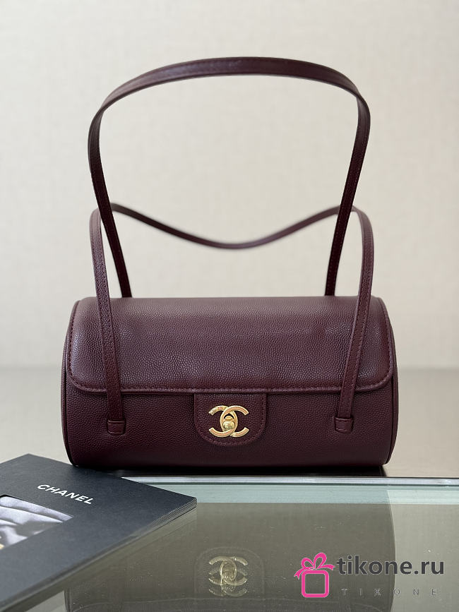 Chanel Small Bowling Bag Grained Shiny Calfskin & Gold-Tone Metal Burgundy - 20.5x10x10cm - 1