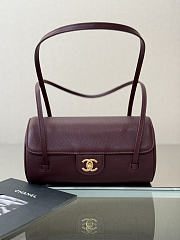 Chanel Small Bowling Bag Grained Shiny Calfskin & Gold-Tone Metal Burgundy - 20.5x10x10cm - 1