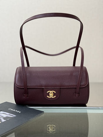 Chanel Small Bowling Bag Grained Shiny Calfskin & Gold-Tone Metal Burgundy - 20.5x10x10cm
