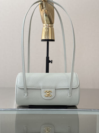 Chanel Small Bowling Bag Grained Shiny Calfskin & Gold-Tone Metal Light Green - 20.5x10x10cm