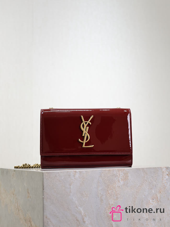 YSL Kate Small In Patent Leather Burgundy - 20x12.5x5cm - 1