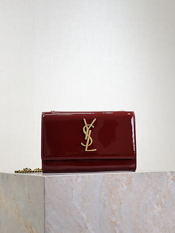 YSL Kate Small In Patent Leather Burgundy - 20x12.5x5cm