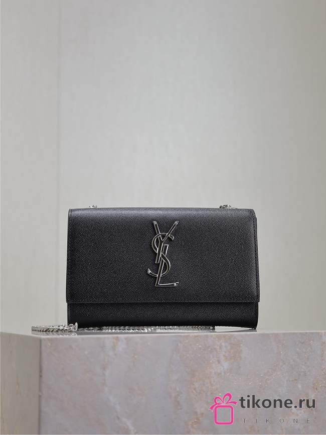 YSL Kate Small In Grain De Poudre Embossed Leather Black Silver Hardware - 20x12.5x5cm - 1