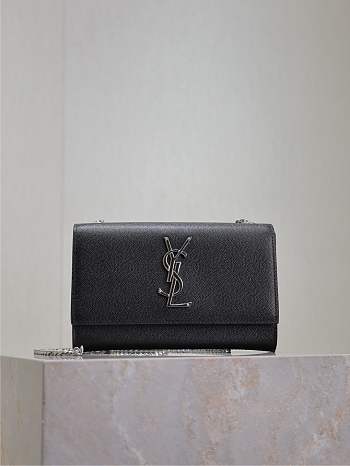 YSL Kate Small In Grain De Poudre Embossed Leather Black Silver Hardware - 20x12.5x5cm