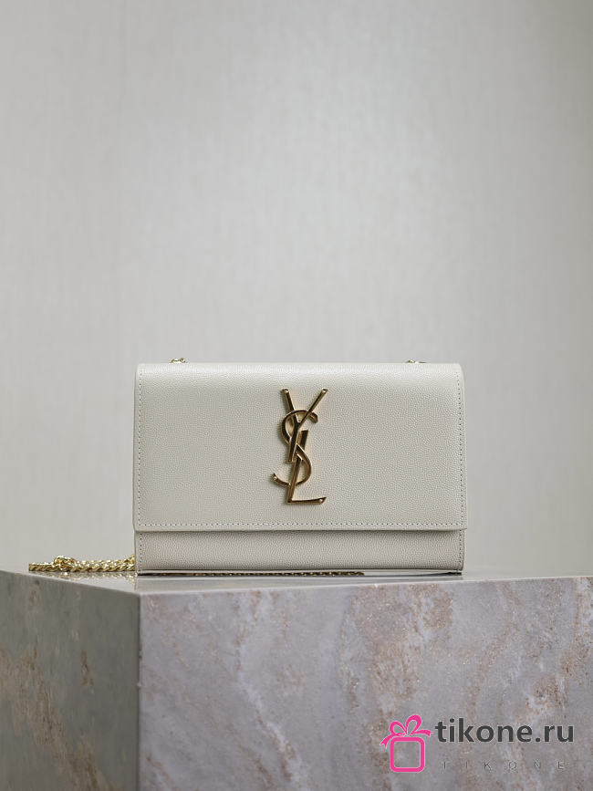 YSL Kate Small In Grain De Poudre Embossed Leather White - 20x12.5x5cm - 1