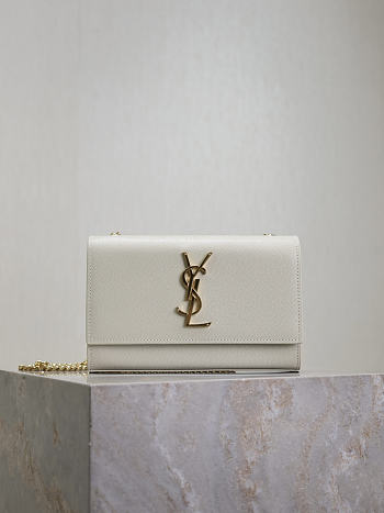 YSL Kate Small In Grain De Poudre Embossed Leather White - 20x12.5x5cm