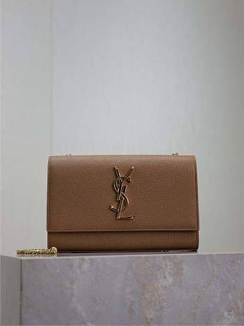 YSL Kate Small In Grain De Poudre Embossed Leather Brown - 20x12.5x5cm