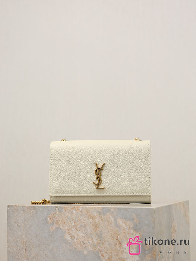 YSL New Kate Small In Grain De Poudre Embossed Leather White - 20x12.5x5cm - 1