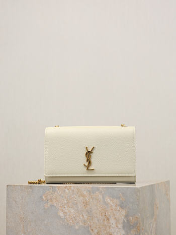 YSL New Kate Small In Grain De Poudre Embossed Leather White - 20x12.5x5cm