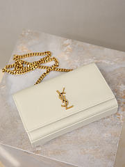 YSL New Kate Small In Grain De Poudre Embossed Leather White - 20x12.5x5cm - 2