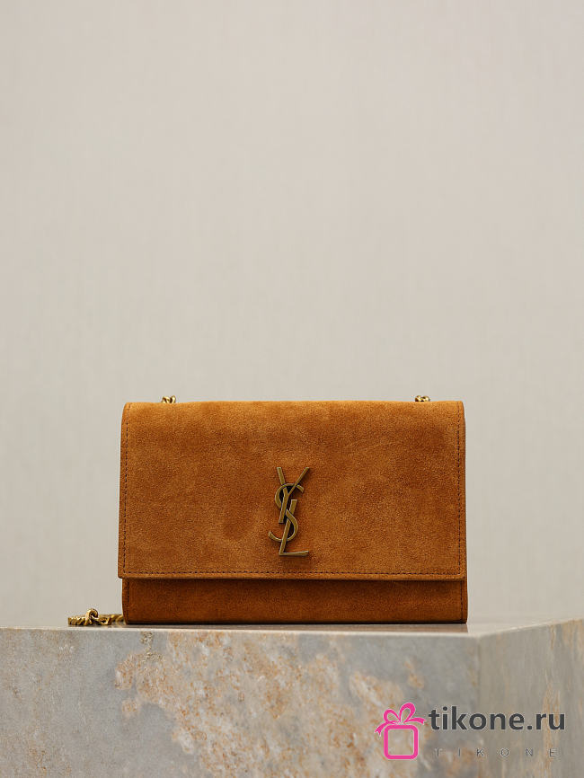 YSL New Kate Small In Suede Leather Brown - 20x12.5x5cm - 1
