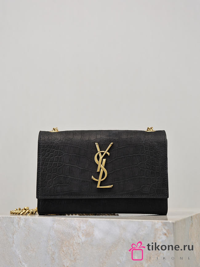 Ysl Kate Small Crocodile-Embossed Nubuck Leather Black - 20x13.5x5.5cm - 1
