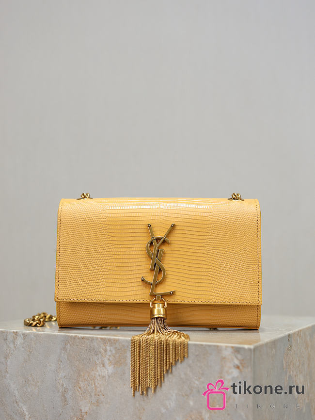 YSL Kate Small Tassel In Lizard Leather Yellow - 20x12.5x5cm - 1