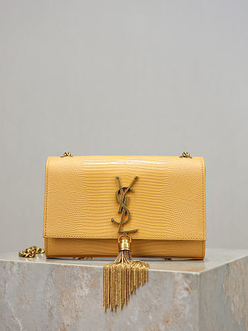YSL Kate Small Tassel In Lizard Leather Yellow - 20x12.5x5cm