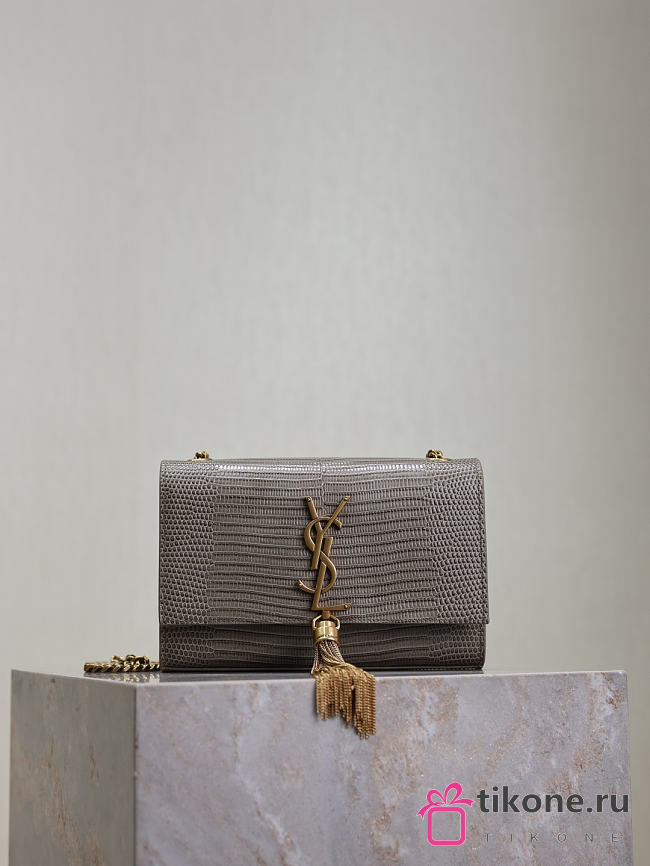 YSL Kate Small Tassel In Lizard Leather Gray - 20x12.5x5cm - 1