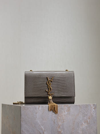 YSL Kate Small Tassel In Lizard Leather Gray - 20x12.5x5cm