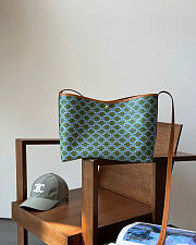 Celine Soft Shopper Bag In Triomphe Canvas And Calfskin Light Kaki/Sky Blue - 32.5x24.5x14cm - 1