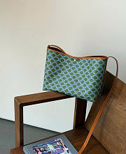 Celine Soft Shopper Bag In Triomphe Canvas And Calfskin Light Kaki/Sky Blue - 32.5x24.5x14cm - 6