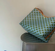 Celine Soft Shopper Bag In Triomphe Canvas And Calfskin Light Kaki/Sky Blue - 32.5x24.5x14cm - 5