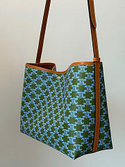 Celine Soft Shopper Bag In Triomphe Canvas And Calfskin Light Kaki/Sky Blue - 32.5x24.5x14cm - 2
