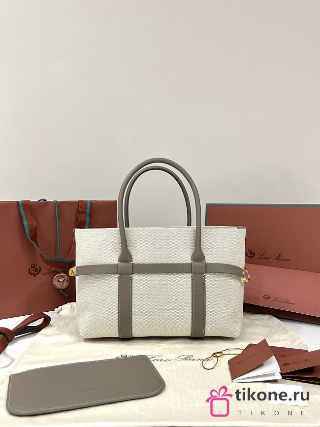 Loro Piana Ghiera Shopper Small Cotton Linen Natural Almond Tree (B5UW) - 28x19x12cm - 1