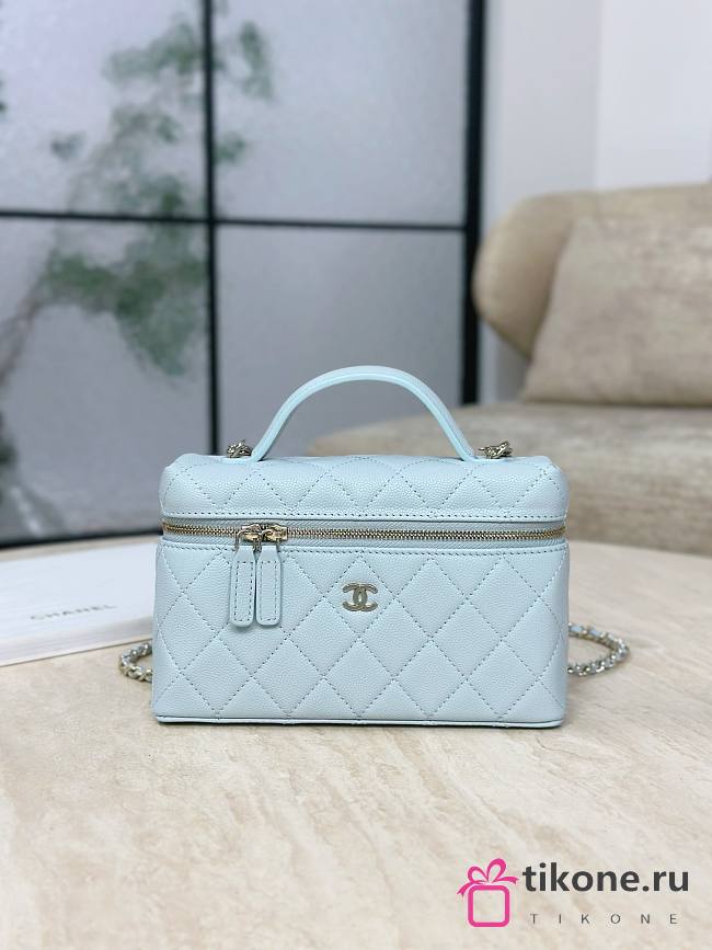 Chanel Vanity with Chain Grained Caviar & Gold-Tone Metal Light Blue - 19.5x17x5cm - 1