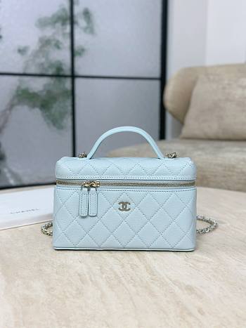Chanel Vanity with Chain Grained Caviar & Gold-Tone Metal Light Blue - 19.5x17x5cm