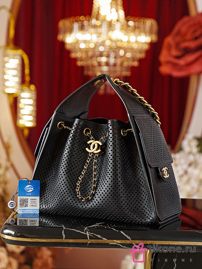 Chanel 25 Small Handbag Perforated Calfskin & Gold-Tone Metal Black - 30x26x14cm - 1