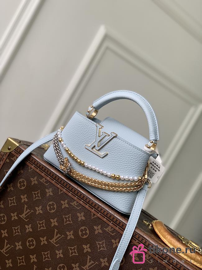 LV Capucines East-West MiniTaurillon Leather Blue Olympe M28199 - 22x12x8cm - 1