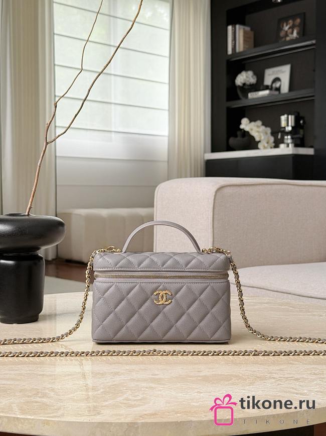 Chanel Vanity with Chain Grained Caviar & Gold-Tone Metal Gray - 19.5x17x5cm - 1