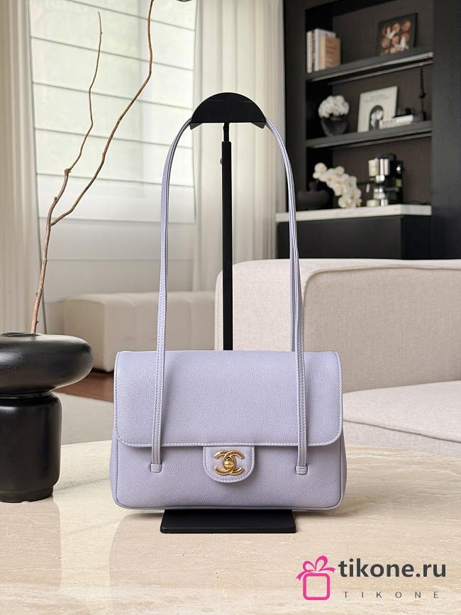 Chanel Small Flap Bag Grained Shiny Calfskin & Gold-Tone Metal Purple - 15x22x7cm - 1