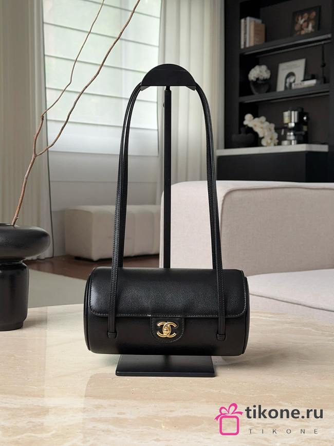 Chanel Small Bowling Bag Grained Shiny Calfskin & Gold-Tone Metal Black - 20.5x10x10cm - 1