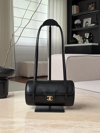 Chanel Small Bowling Bag Grained Shiny Calfskin & Gold-Tone Metal Black - 20.5x10x10cm